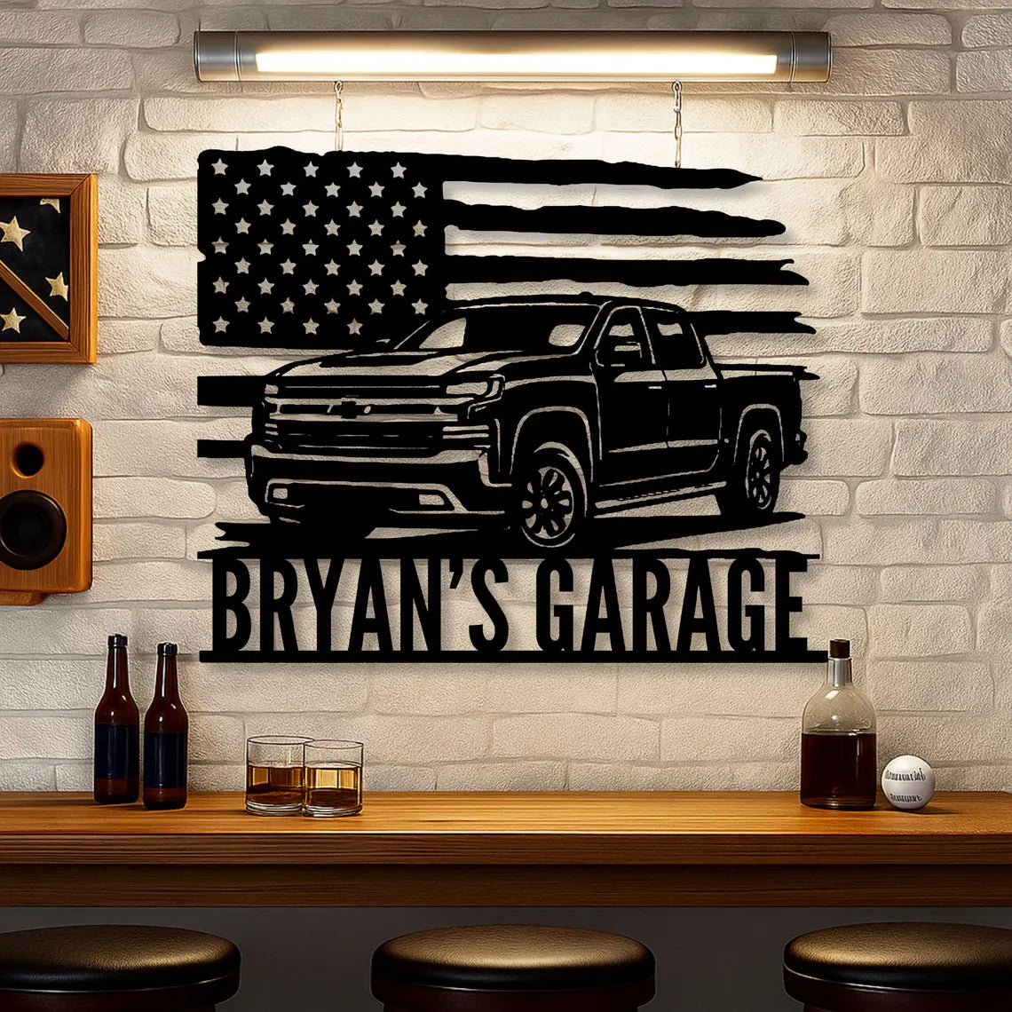 Personalized Vintage Chevy Silverado Garage Sign: Custom Metal Car Sign