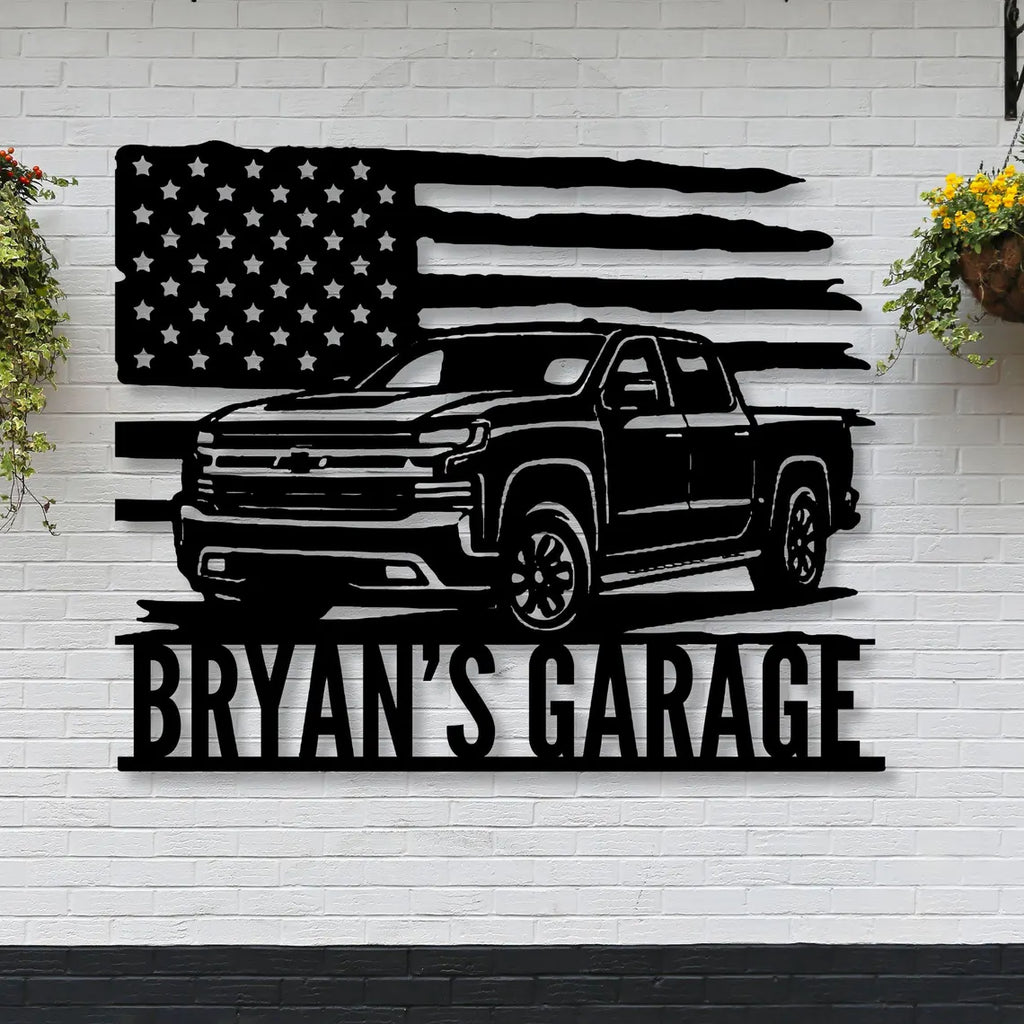 Personalized Vintage Chevy Silverado Garage Sign: Custom Metal Car Sign