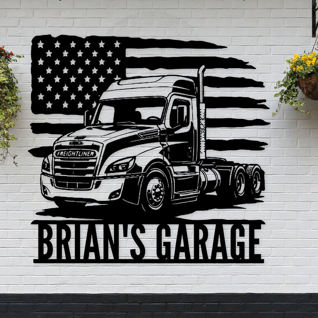 Personalized Freightliner Cascadia Garage Sign: Custom Metal truck Sign