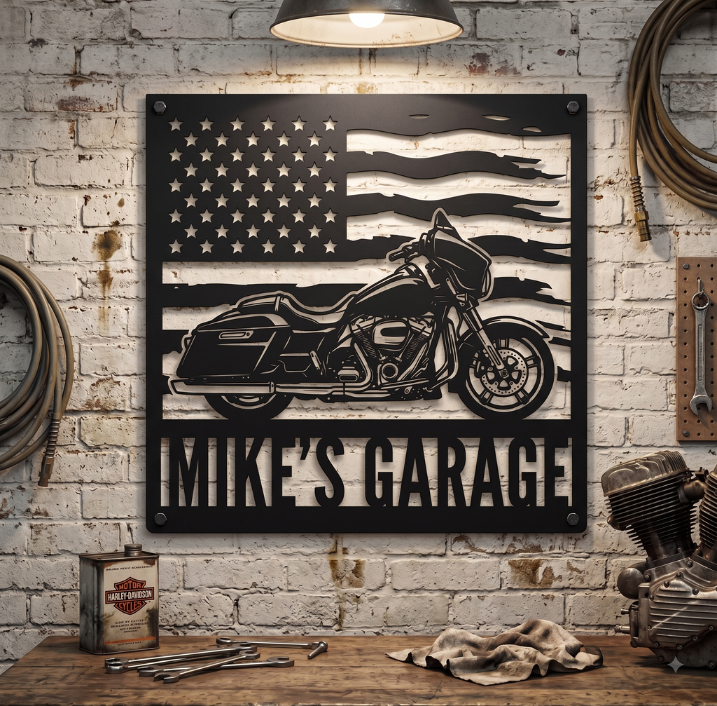 Personalized Bagger Bike Harley Davidson Garage Sign: Custom Cruiser bike Metal Sign