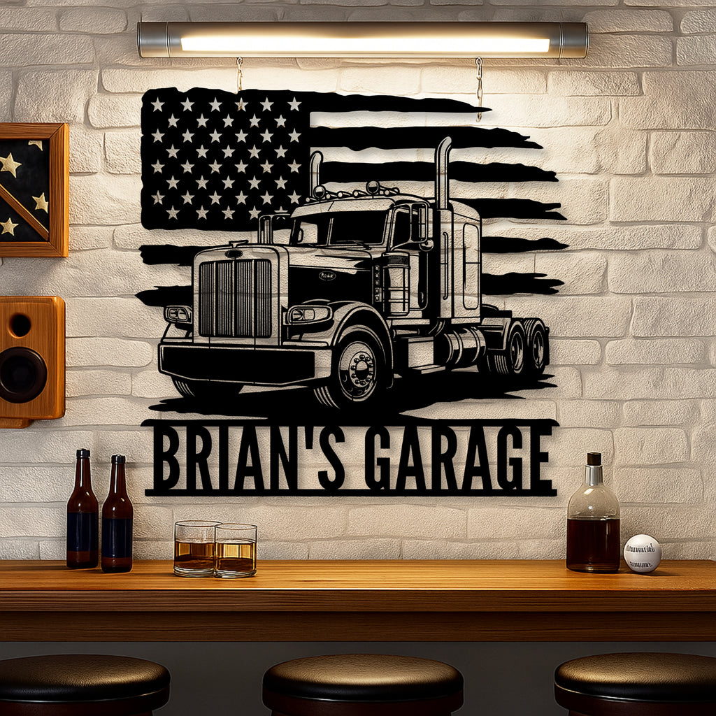 Personalized Peterbilt Garage Sign: Custom Metal truck sign