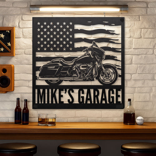 Personalized Bagger Bike Harley Davidson Garage Sign: Custom Cruiser bike Metal Sign